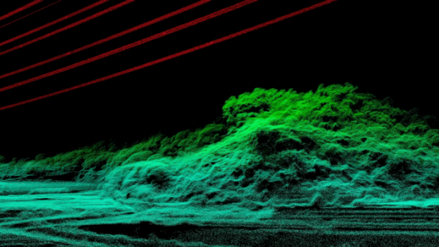 激光雷达能生成线路与树木的三维点云模型，在模型上即可测量导线与树木的距离，为树障分析提供准确依据。.gif
